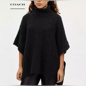NWT Coach Black Signature Knit Wool Blend Poncho | M/L
